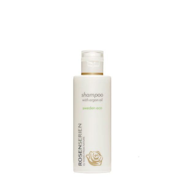 Rosenserien økologiske Shampoo med arganolie god ved hovedbunden alle hårtyper vegansk bæredygtigt giver glans til hår