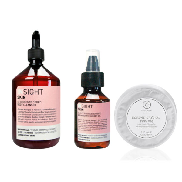 kropsplejesæt INsaight Bodyolie 150ml INsight s Body Cleanser 400ml 250 ml Glow Nordic peeling Ansigt krop hånd og fod