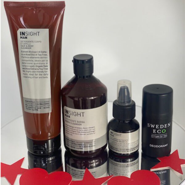 Julegave advent gaver julegaveide INsight Mand INsight skæg shampoo INsight Shampoo hair &body Insight skægolie Eco Deo fra Rosenserien -Hudoghårpleje